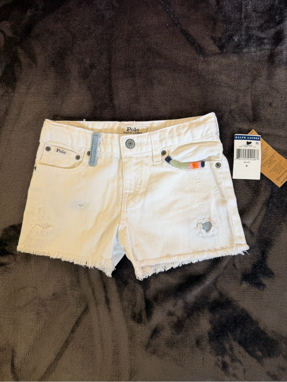 Polo RALPH LAUREN Girls 6 Denim Shorts WHITE Distressed CUT OFF JEANS NWT